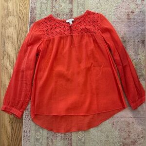 Coral color Jcrew embroidered gauze top tunic size 4